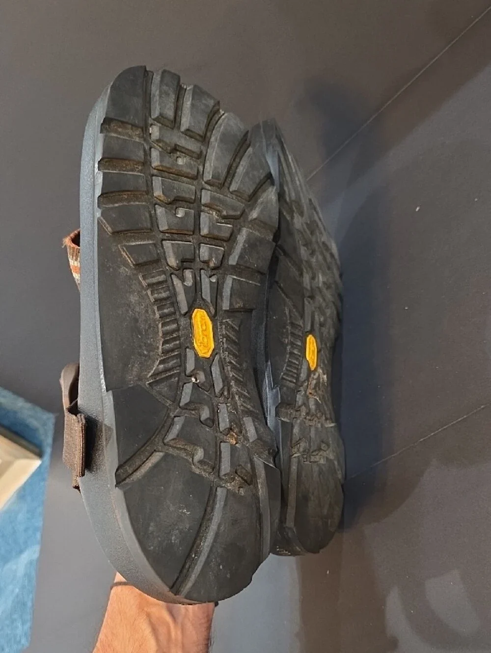 Chaco Men's Vibram Black Sandals with Brown and Orange Straps